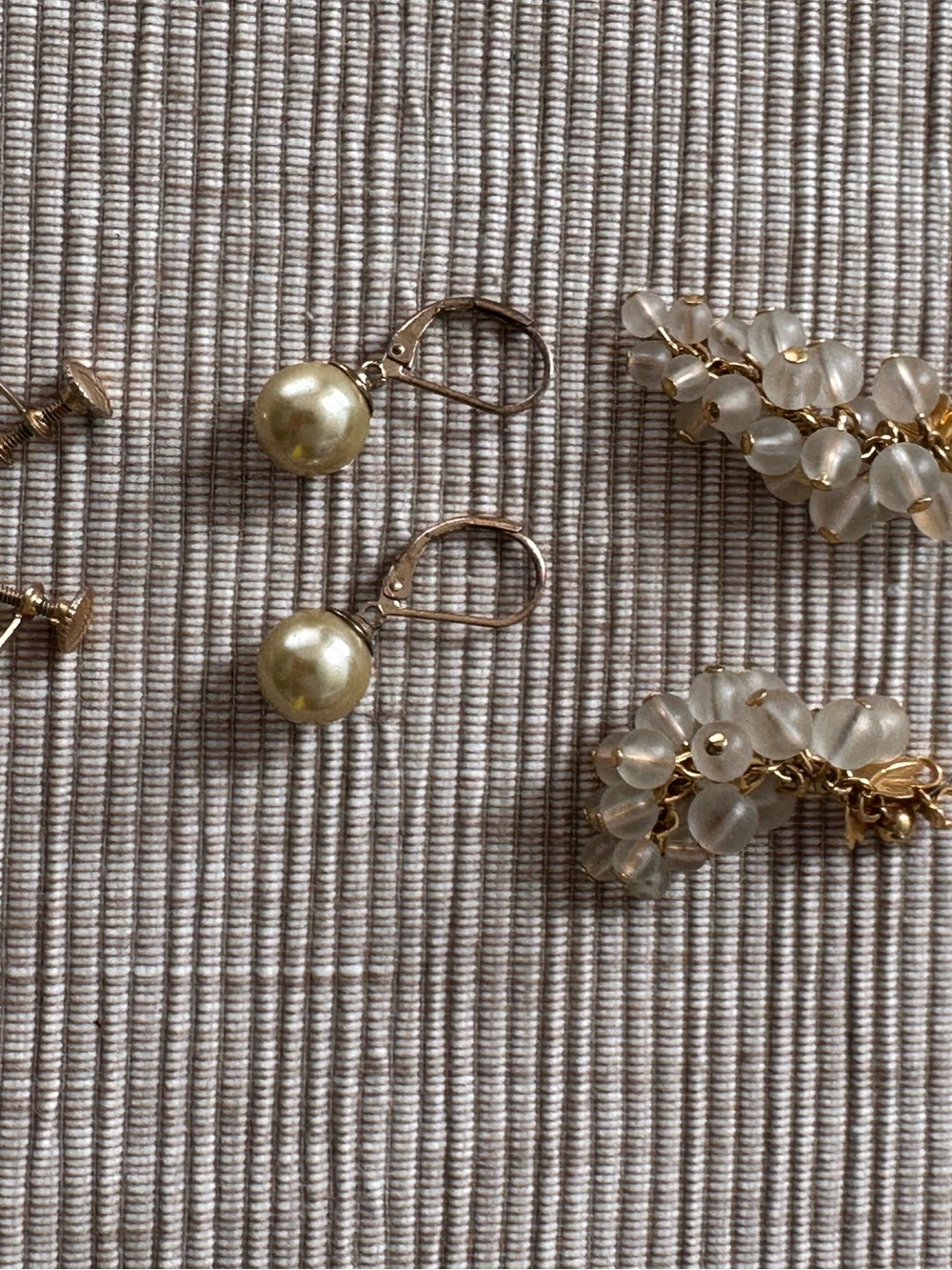 3 PAIRS - Gold Pearl Drop AND Leverback Earrings - Women Jewelry